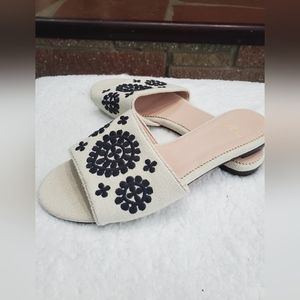 J Crew Slide brocaded Beachy Boho textile bonded leather Sandals Size 6.5